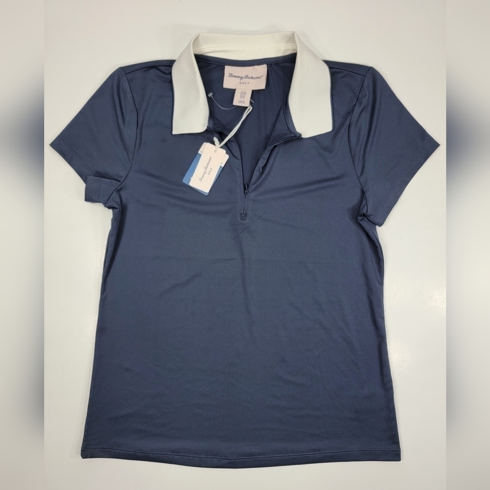 NWT Tommy Bahama Womens Golf Polo Short Sleeve Shirt M Navy Blue 1/4 Zip Preppy
